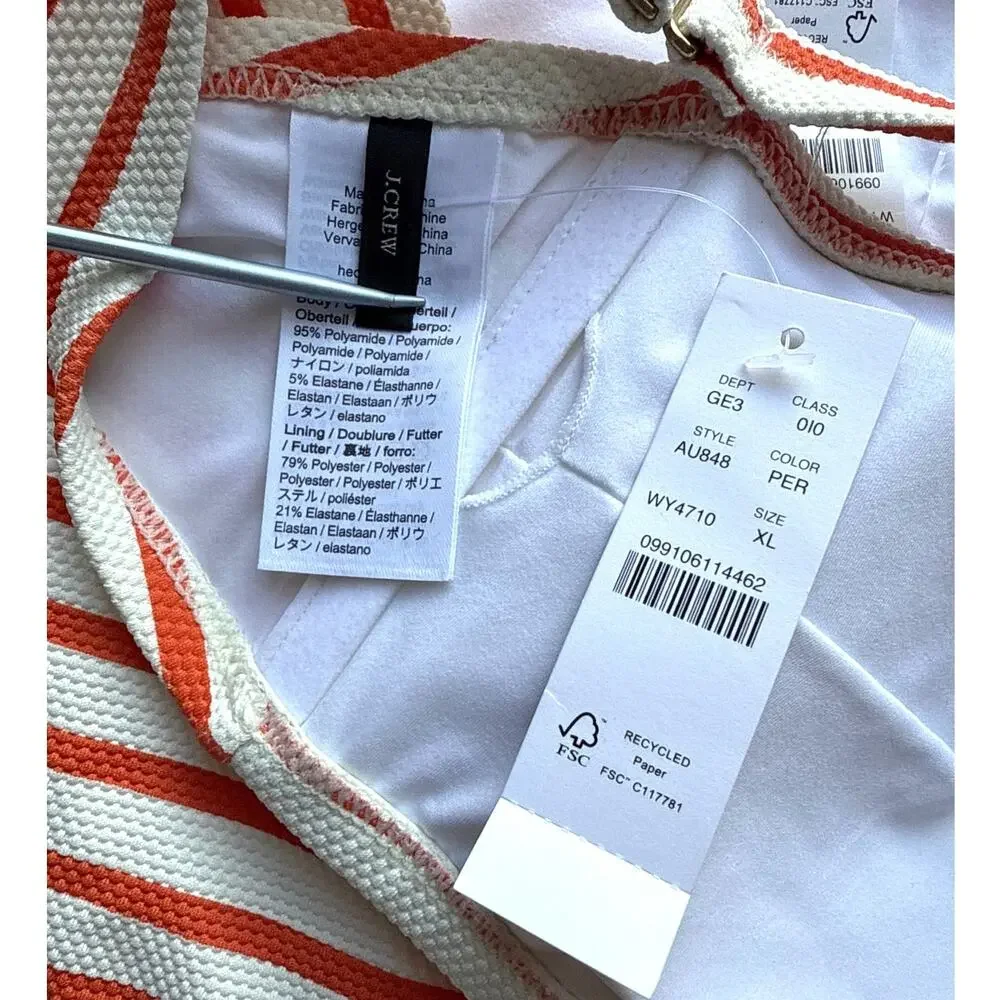 J.Crew Swimsuit Stripe Bandeau & Swim Bottoms Size XL/ XXL New with tags  Orange